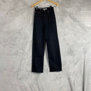 Levi's Ribcage Straight Ankle Jeans Womens 23 Black High Rise Denim 72693-0012